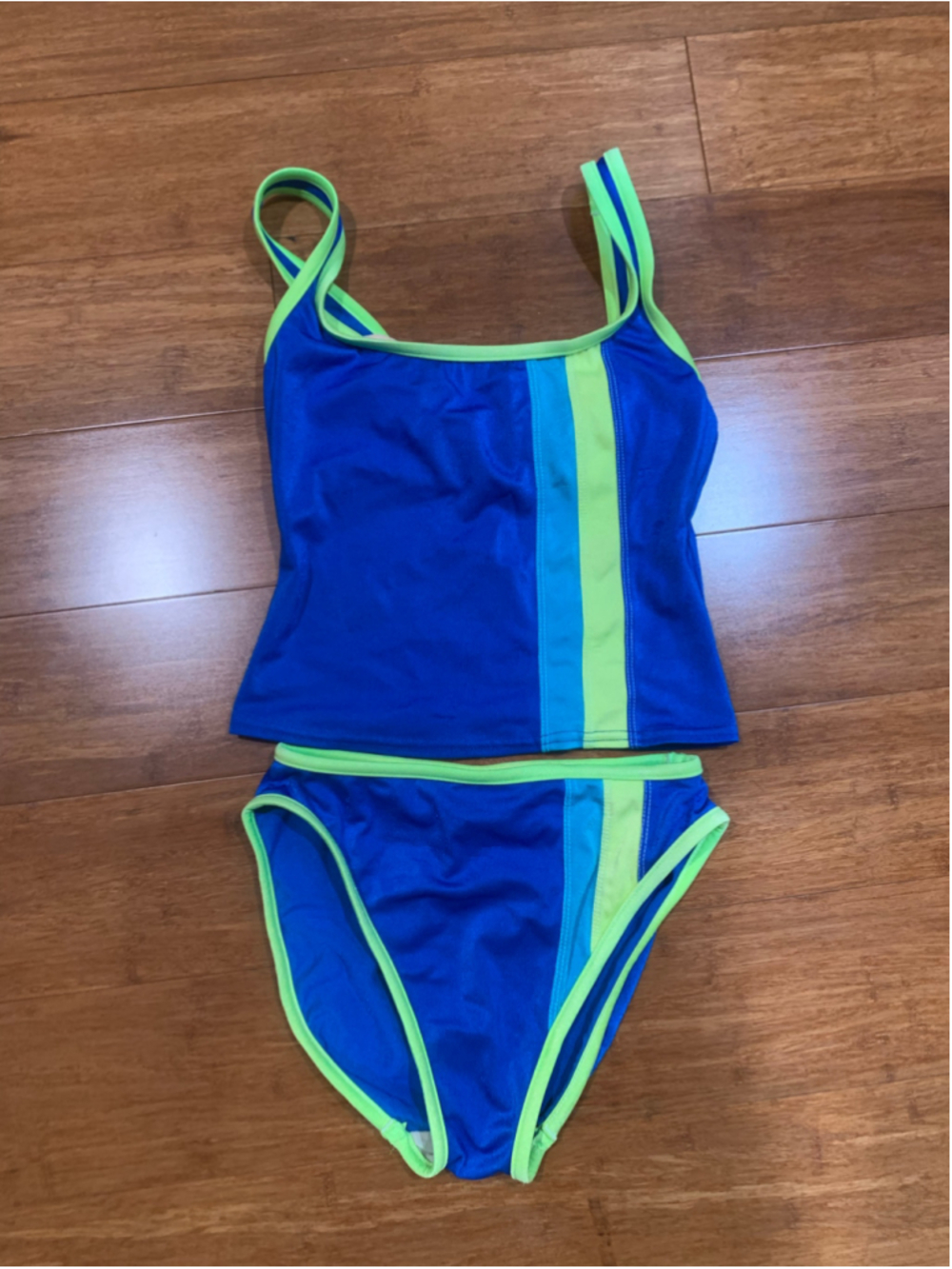 Vntg 90’s Via Marina Blue and Green Tankini/Bikini Set Size 5/6